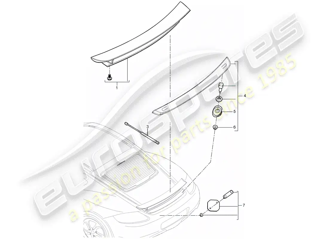 porsche 2008 (987 cayman) alerón trasero diagrama de piezas