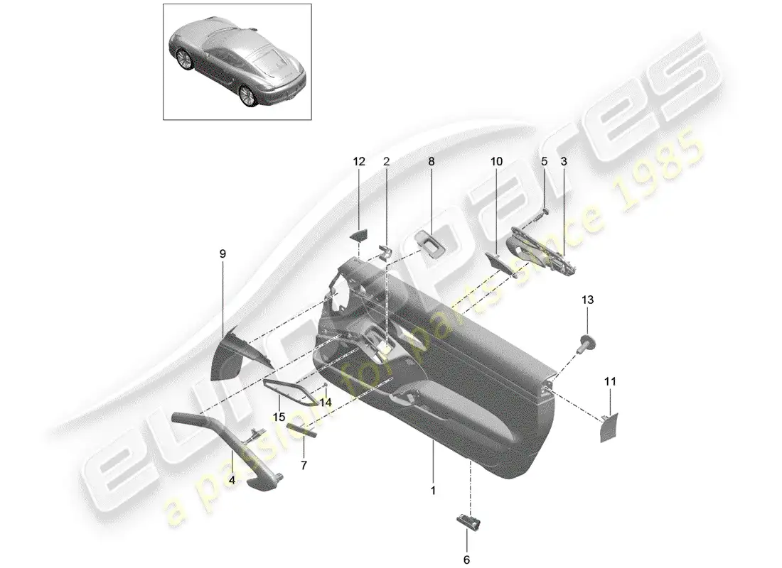 porsche 2016 (981 cayman) panel de la puerta diagrama de piezas