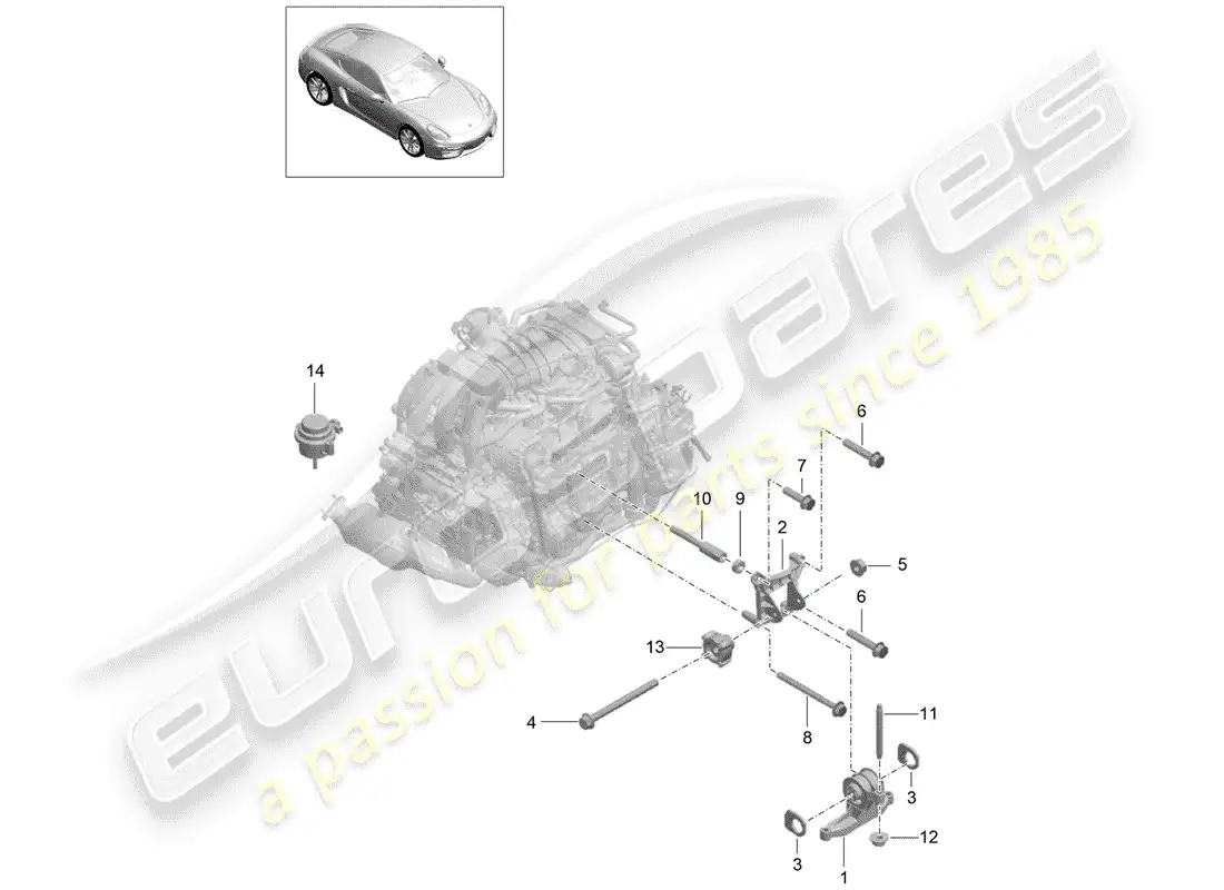 porsche 2016 (981 cayman gt4) suspensión del motor diagrama de piezas