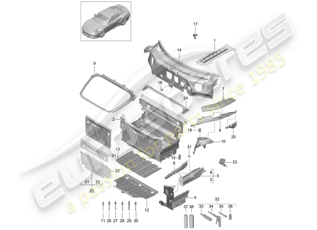 porsche 2016 (991-1 turbo) interfaz diagrama de piezas