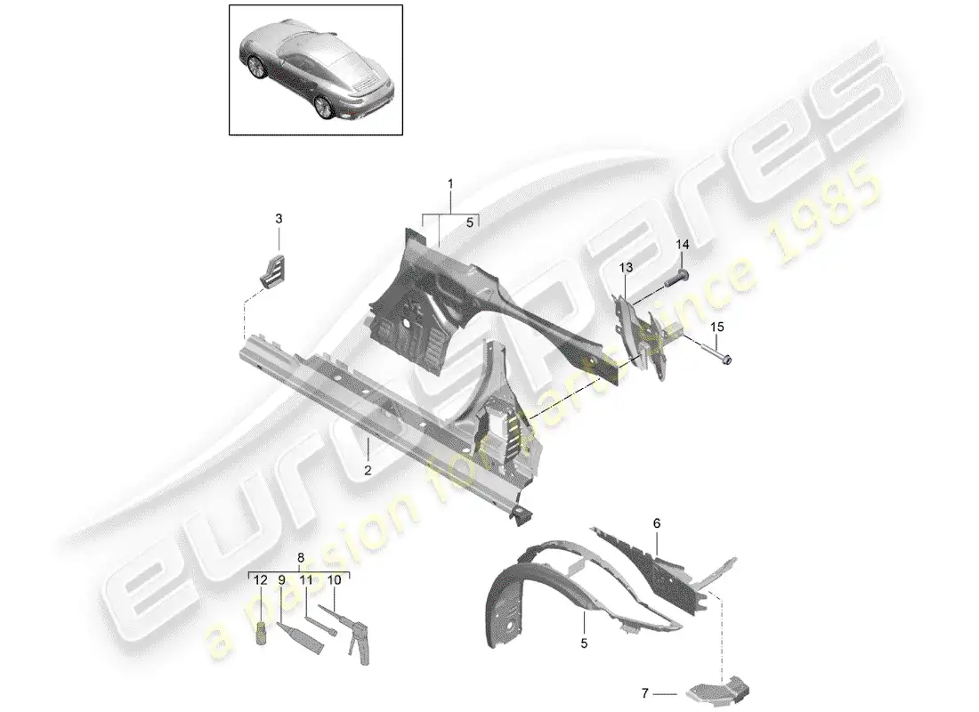 porsche 2016 (991-1 turbo) panel lateral diagrama de piezas