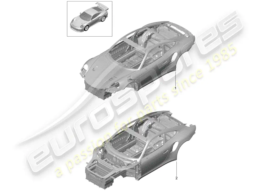 porsche 2016 (991-1 turbo) cuerpo del auto diagrama de piezas