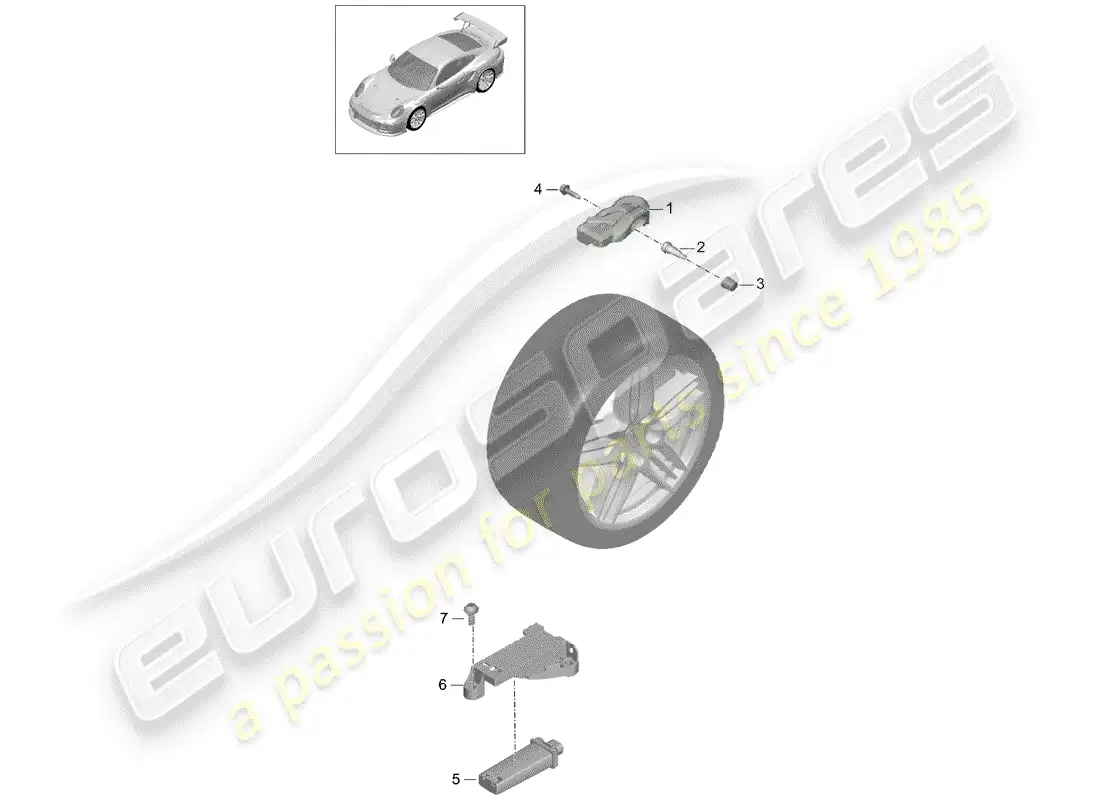 porsche 2016 (991-1 turbo) sistema de control de presión de neumáticos diagrama de piezas