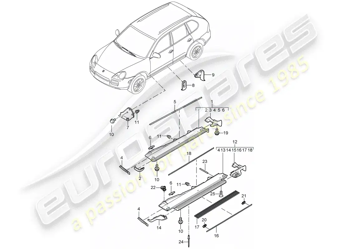 porsche 2007 (cayenne e1 9pa) adornos diagrama de piezas