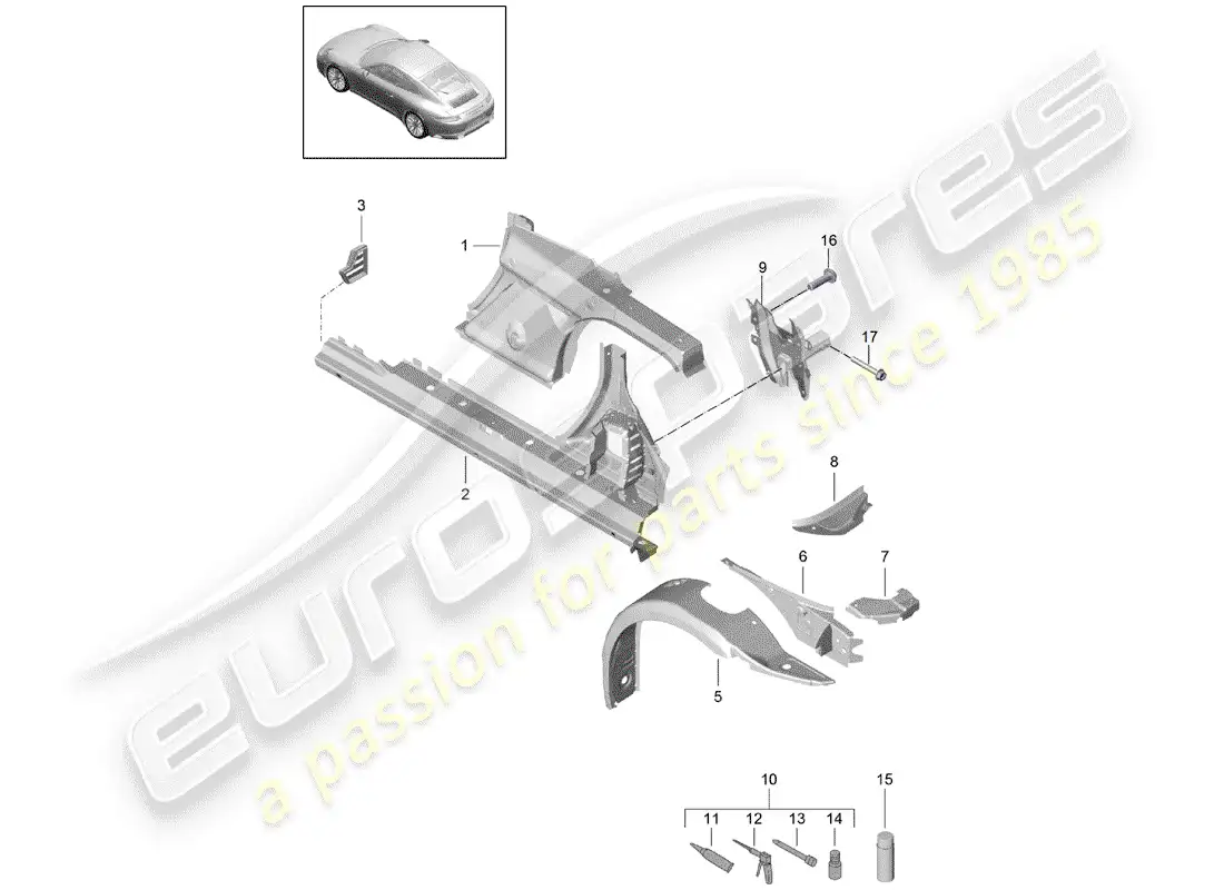 porsche 2017 (991-2) panel lateral diagrama de piezas