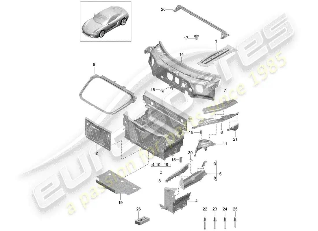 porsche 2014 (981 cayman) interfaz diagrama de piezas