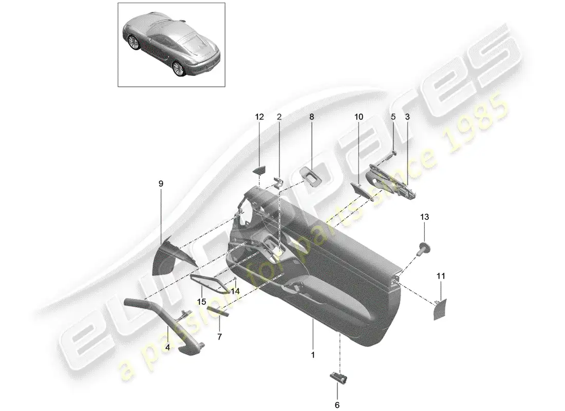 porsche 2014 (981 cayman) panel de la puerta diagrama de piezas