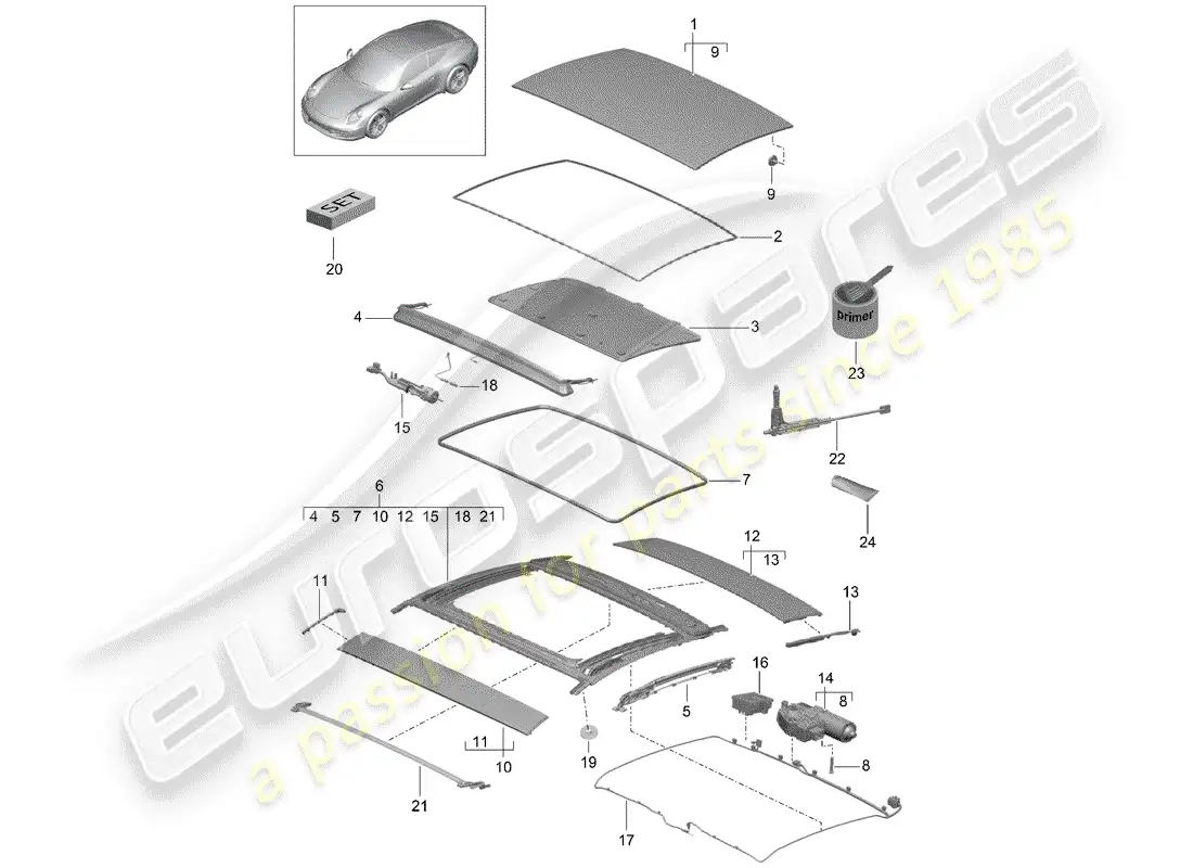 porsche 2015 (991-1) techo corredizo diagrama de piezas