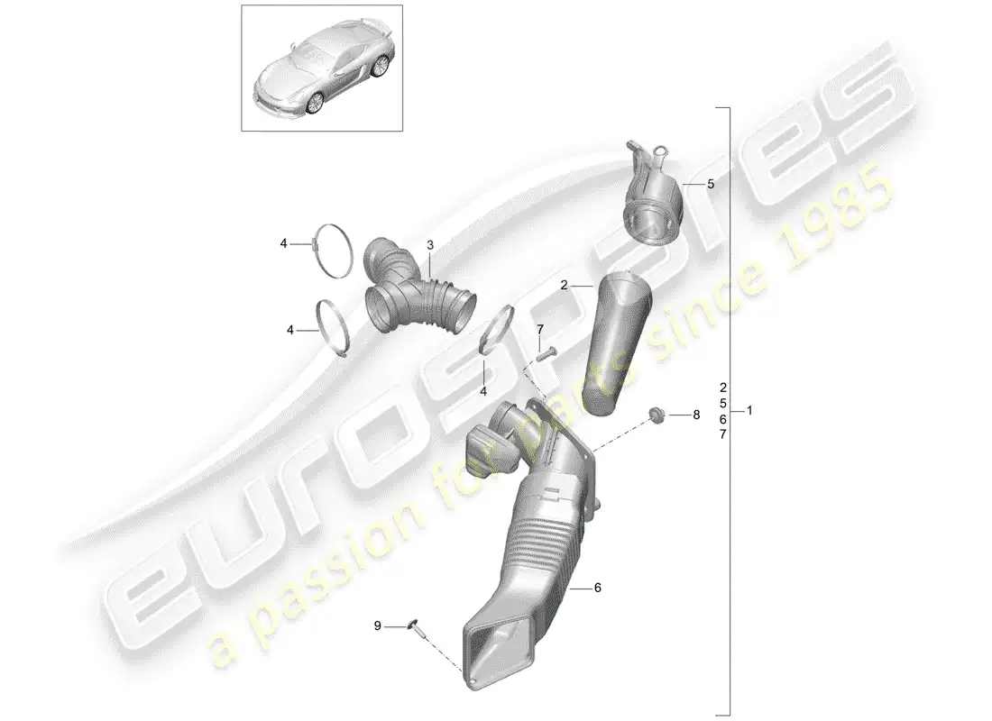 porsche 2016 (981 cayman gt4) diagrama de piezas del limpiador de aire