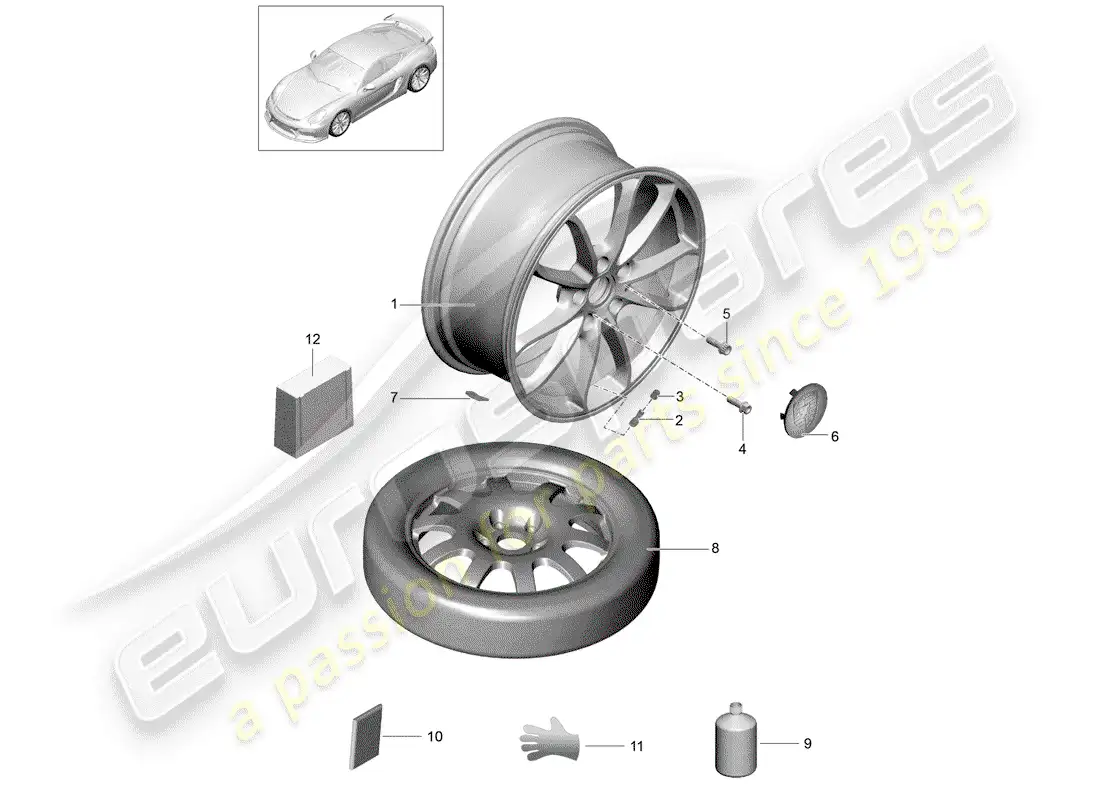 porsche 2016 (981 cayman gt4) diagrama de piezas de ruedas