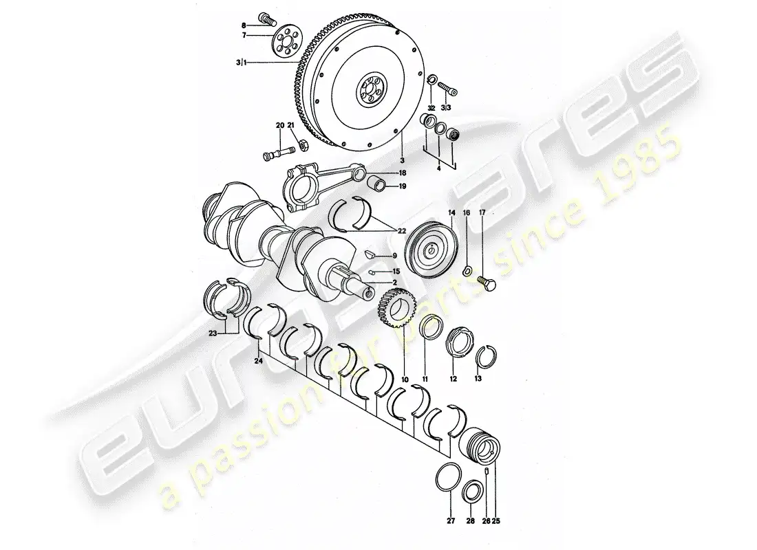porsche 1975 (911 turbo) cigüeñal diagrama de piezas