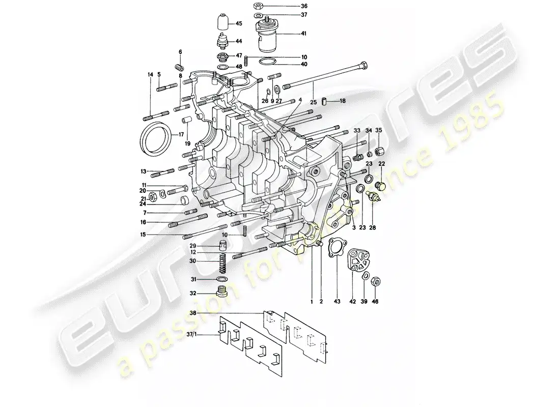porsche 1972 (914) crankcase diagrama de piezas