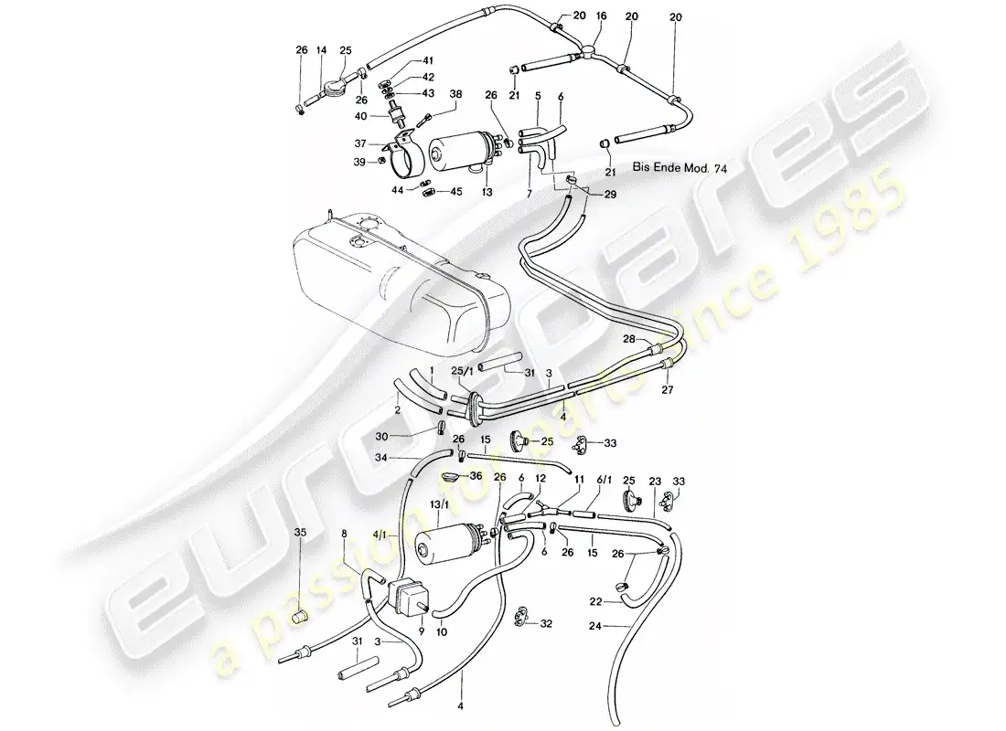 porsche 1970 (914) línea de combustible - d >> - mj 1974 diagrama de piezas