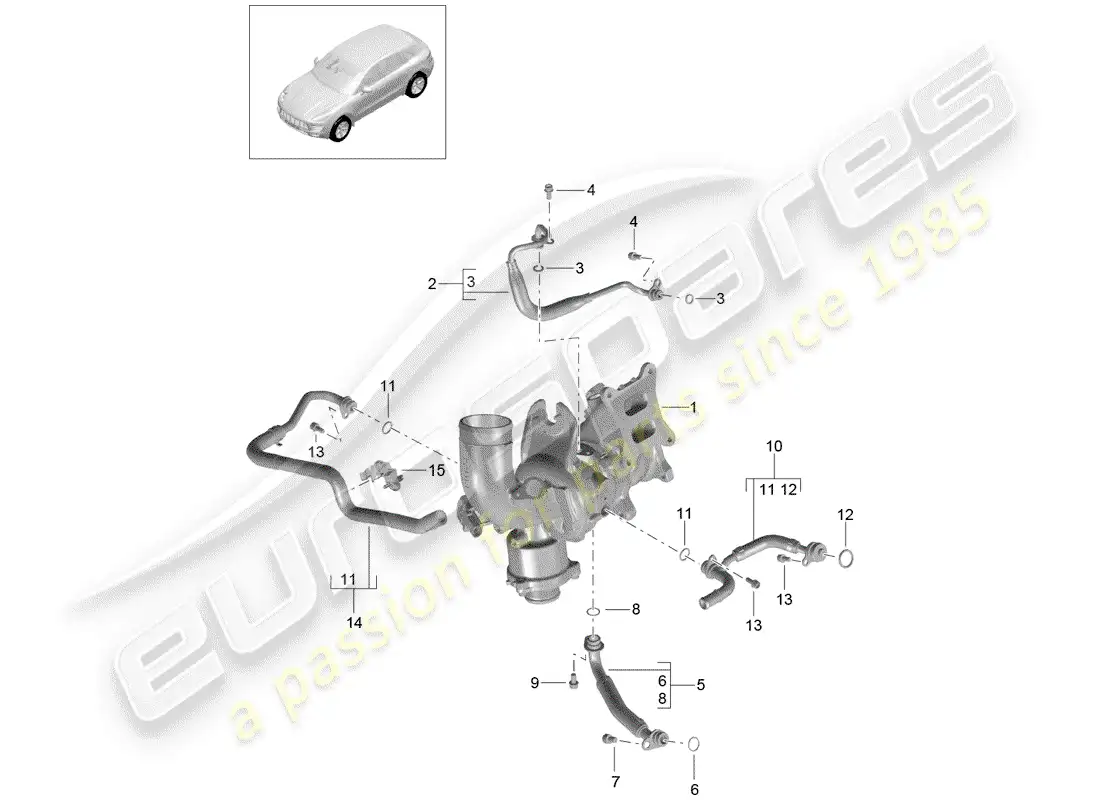 porsche 2014 (macan) línea de presión de aceite diagrama de piezas