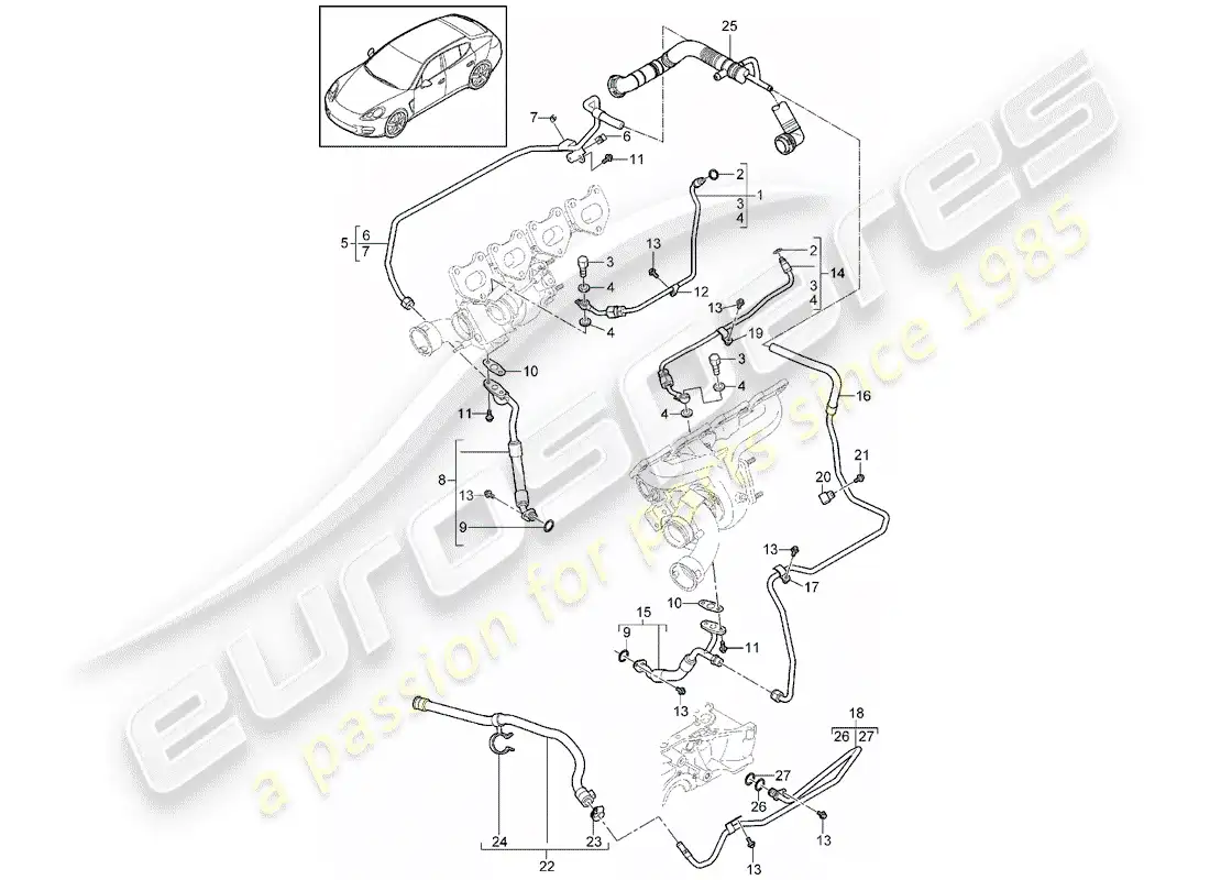 porsche 2010 (panamera 970) tubería de petróleo diagrama de piezas