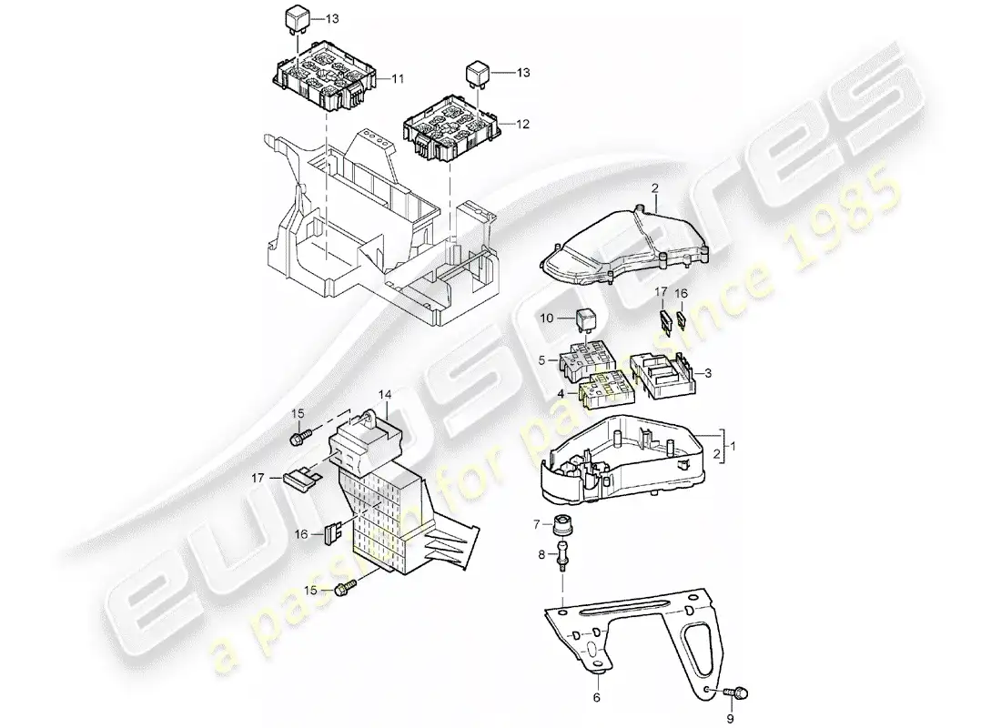 porsche 2003 (cayenne e1 9pa) caja de fusibles/placa de relés diagrama de piezas