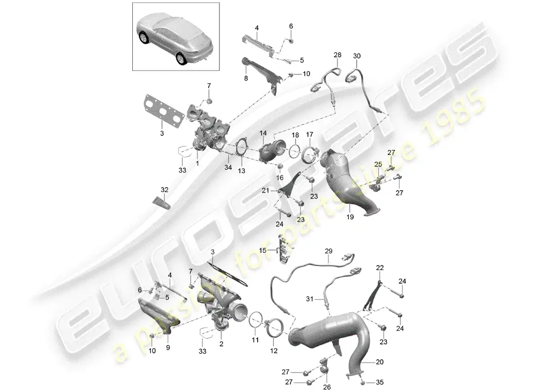 porsche 2018 (macan) sistema de escape diagrama de piezas
