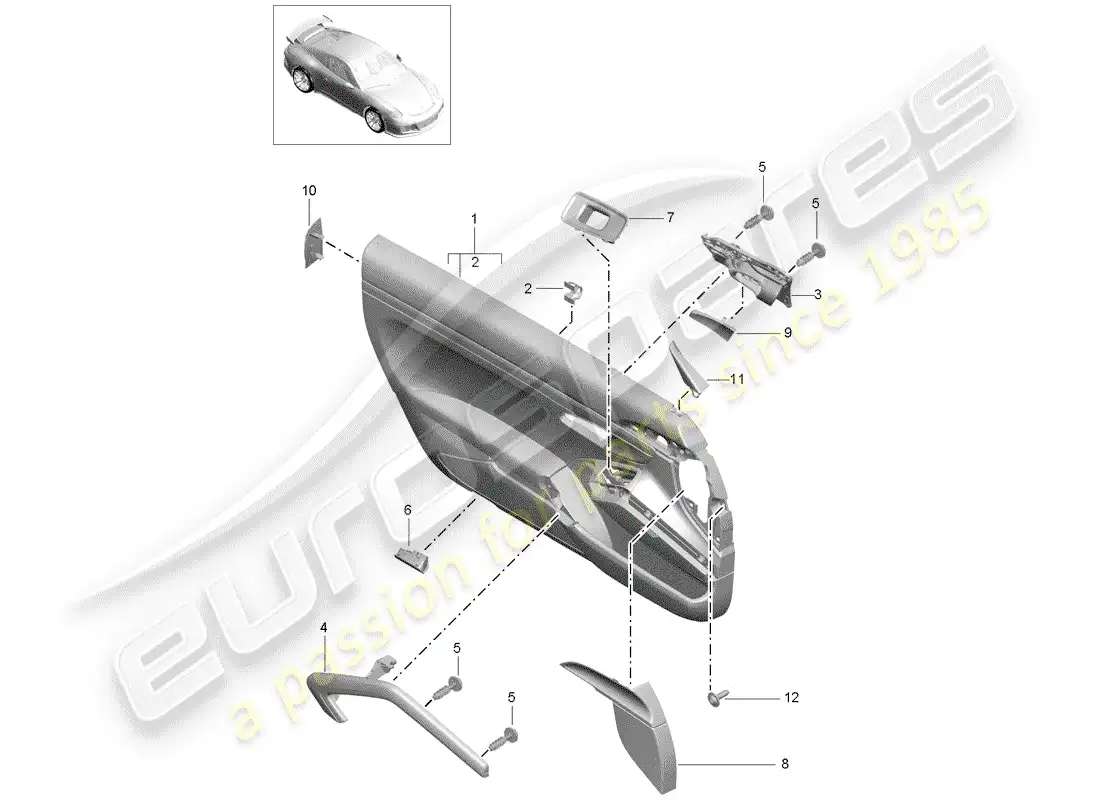 porsche 2015 (991-1 r/gt3/rs) panel de la puerta diagrama de piezas