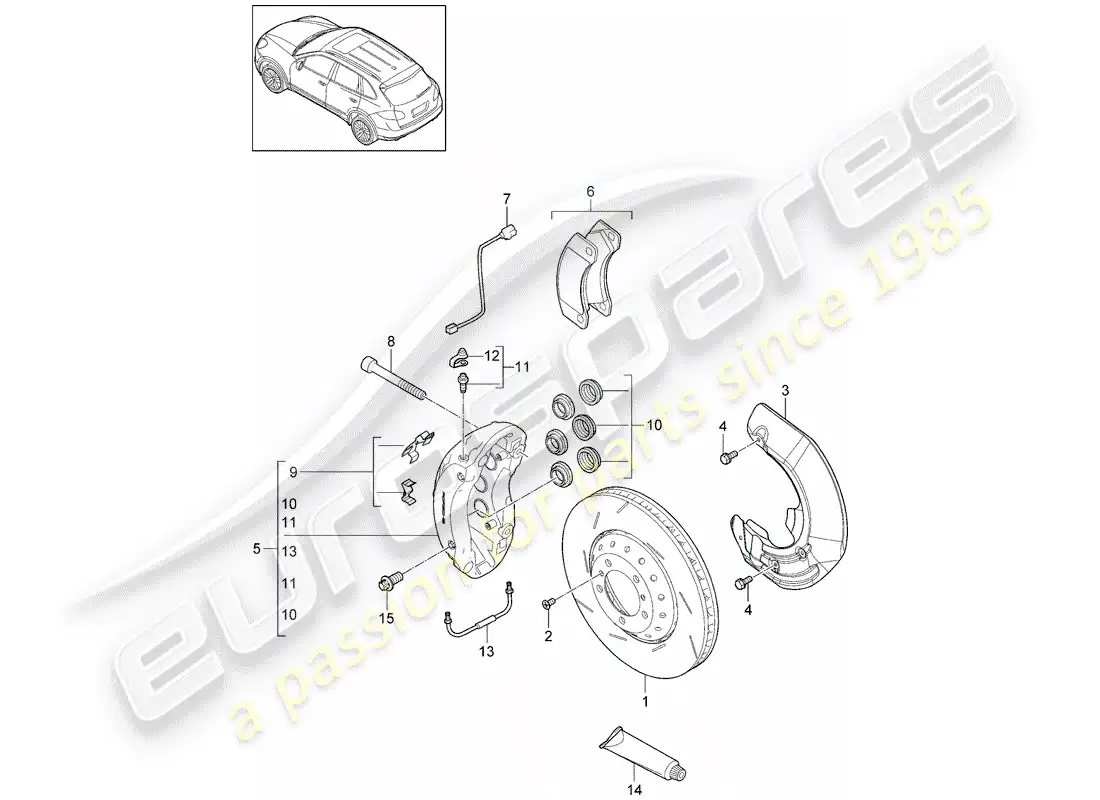 porsche 2017 (cayenne e2 92a) frenos de disco diagrama de piezas