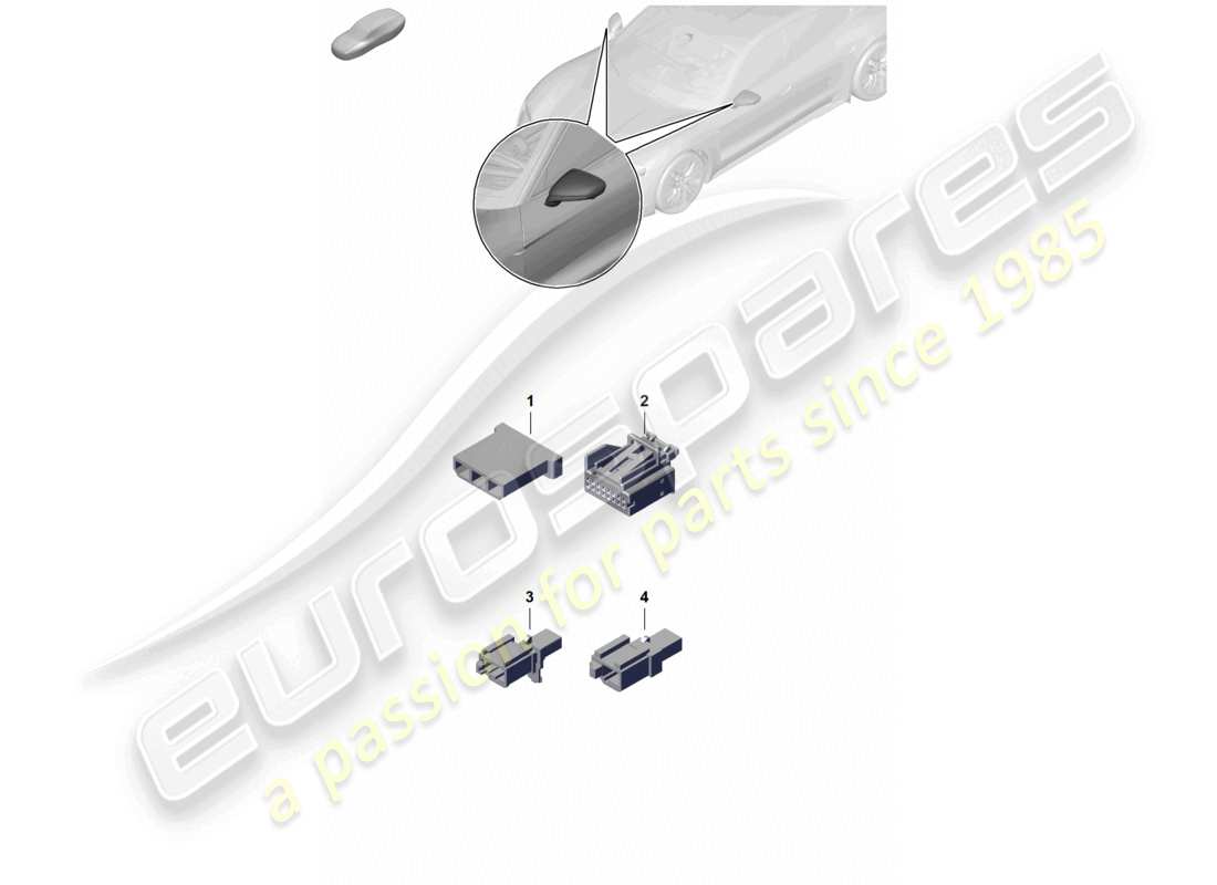 porsche 2021 (taycan 9j1-1) diagrama de piezas de la carcasa del conector del espejo exterior