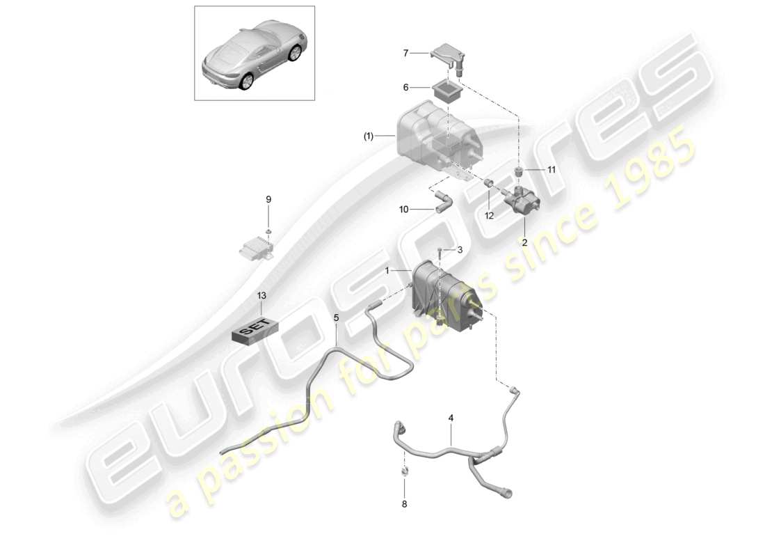 porsche 2023 (718 cayman) diagrama de piezas del recipiente de carbón activado