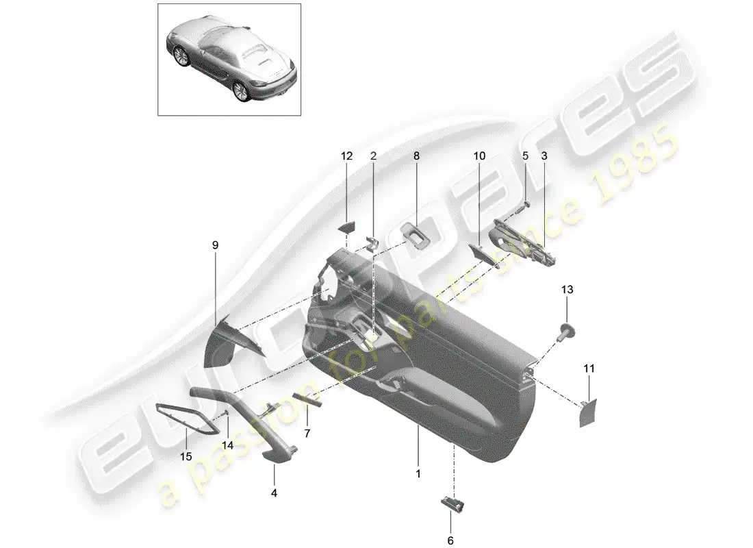 porsche 2014 (981 boxster) panel de la puerta diagrama de piezas