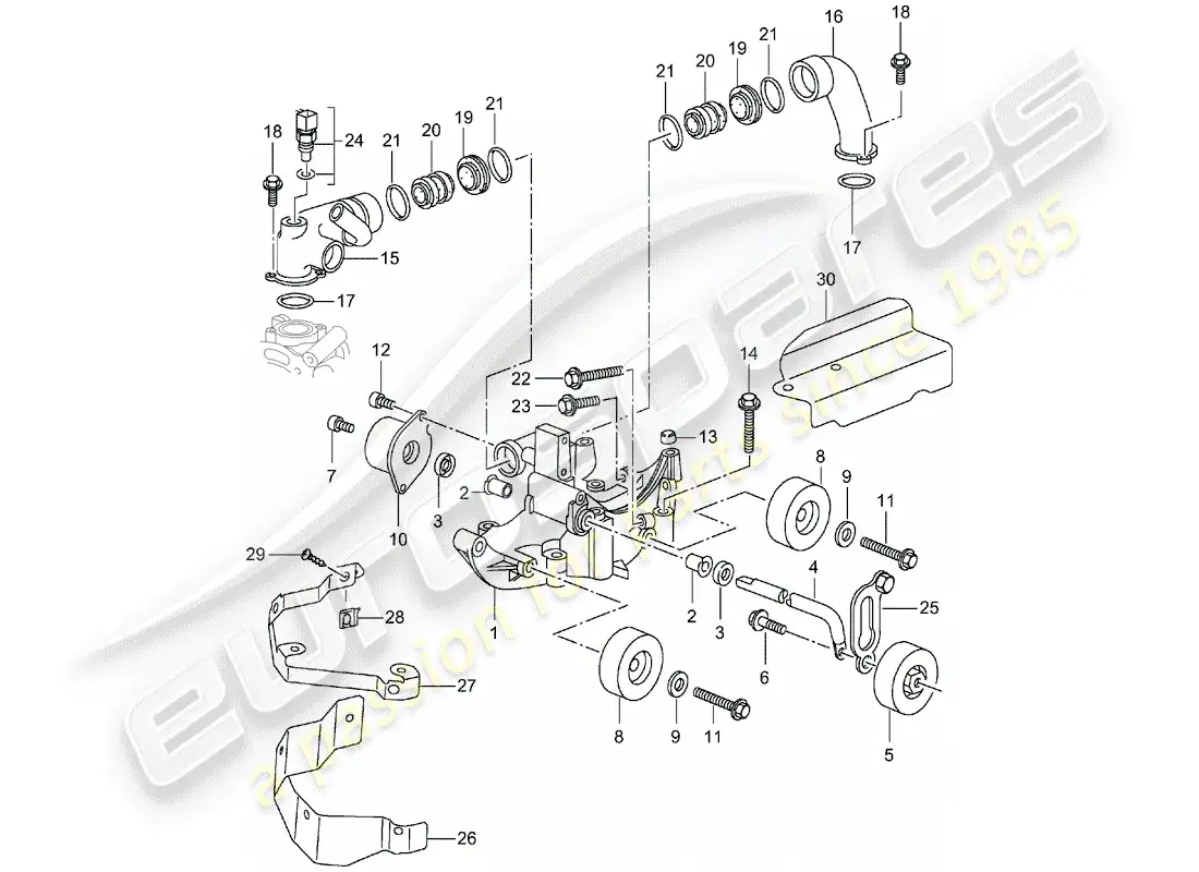 porsche 2004 (996 turbo / gt2) tensor de correa - transmisión por correa diagrama de piezas