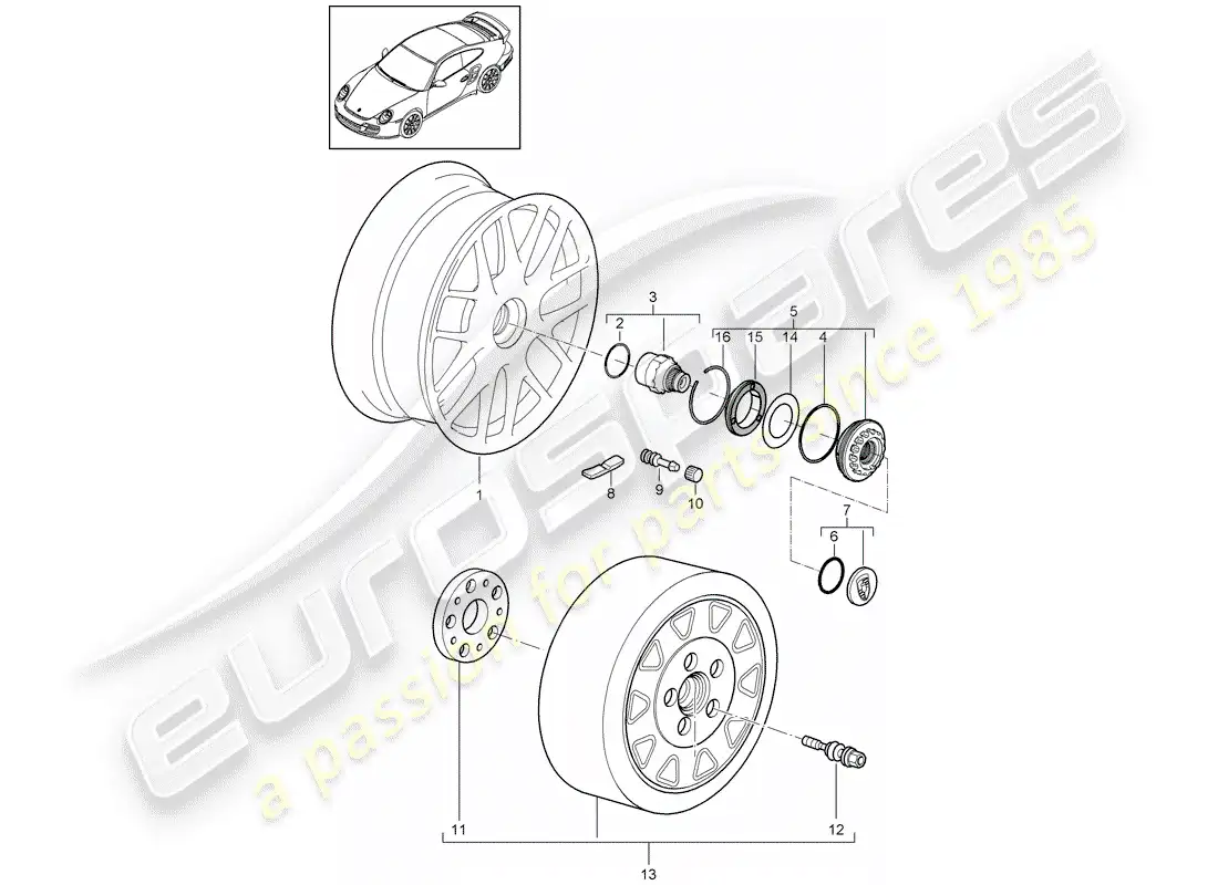 porsche 2013 (997-2 turbo / gt2 rs) cierre centralizado diagrama de piezas