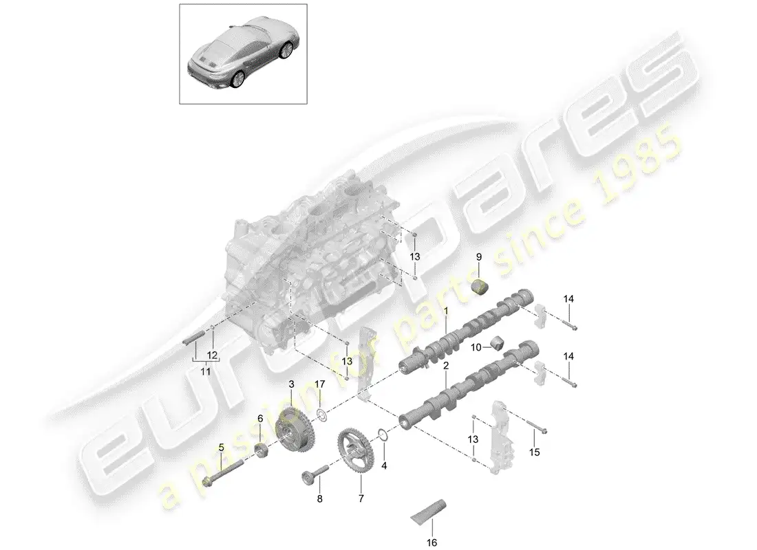porsche 2016 (991-1 turbo) árbol de levas diagrama de piezas