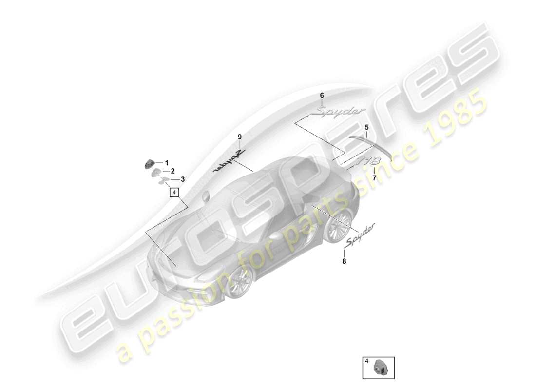 porsche 2022 (718 boxster spyder) diagrama de piezas de la película protectora de piedras de adorno