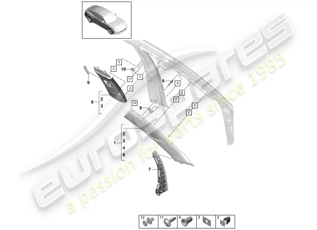 porsche 2019 (panamera 971-1) recubrimiento diagrama de piezas