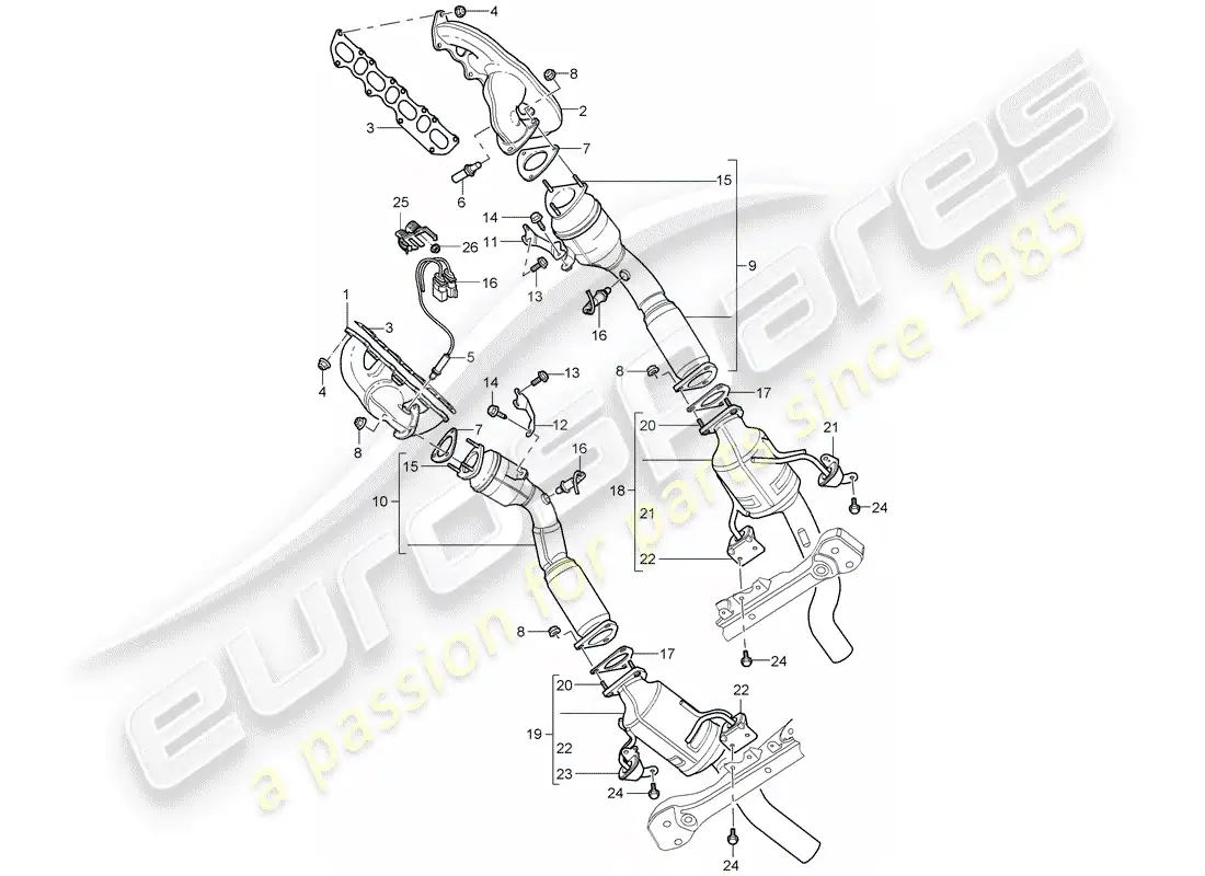 porsche 2004 (cayenne e1 9pa) sistema de escape diagrama de piezas