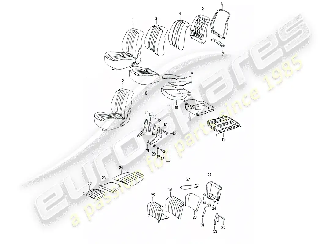 porsche 1962 (356b/356c) asiento delantero y asiento de emergencia diagrama de piezas