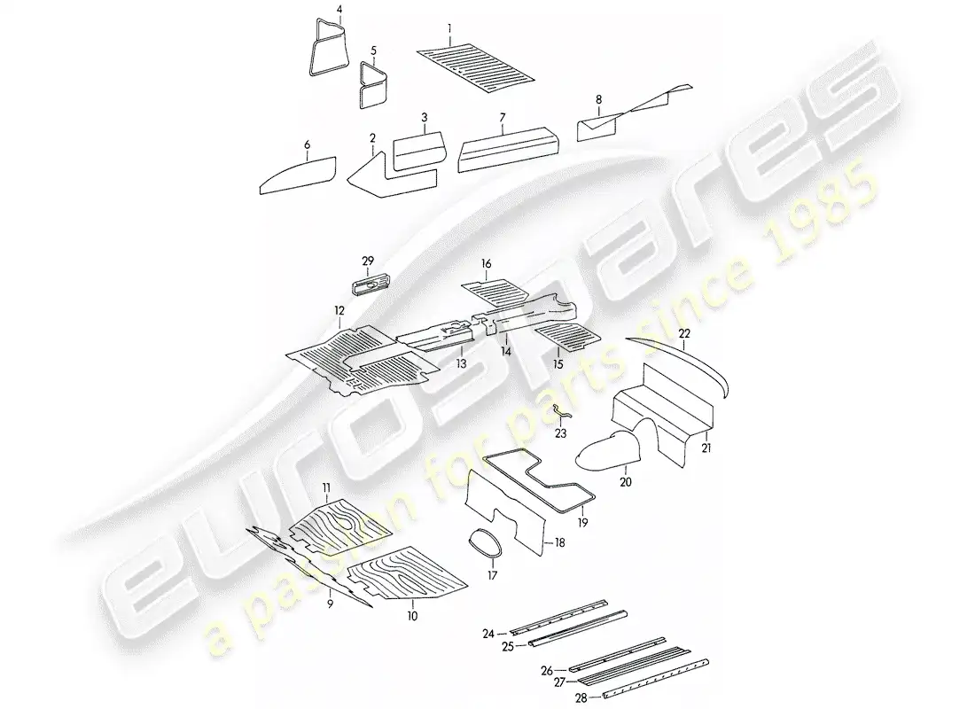 porsche 1952 (356/356a) embellecedores - espacio para los pies diagrama de piezas