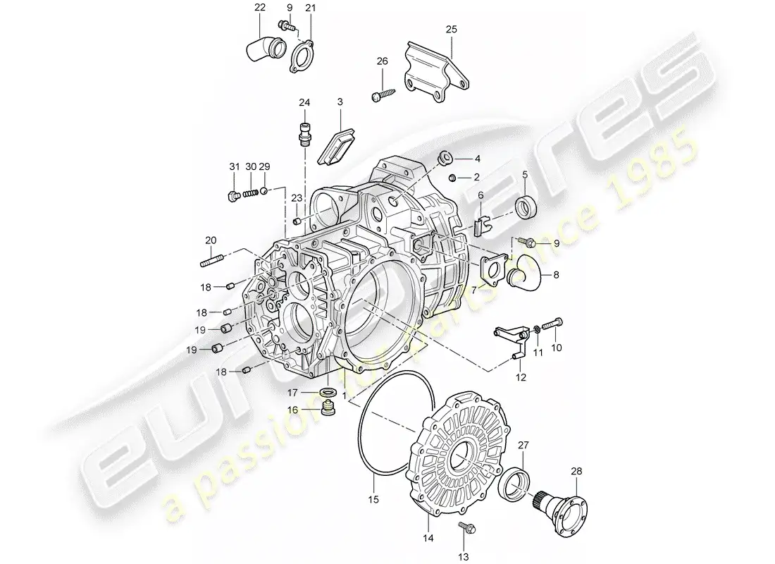porsche 2004 (996 turbo / gt2) diagrama de piezas de la caja de transmisión