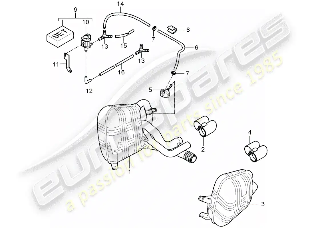 porsche 2007 (997-1) sistema de escape diagrama de piezas