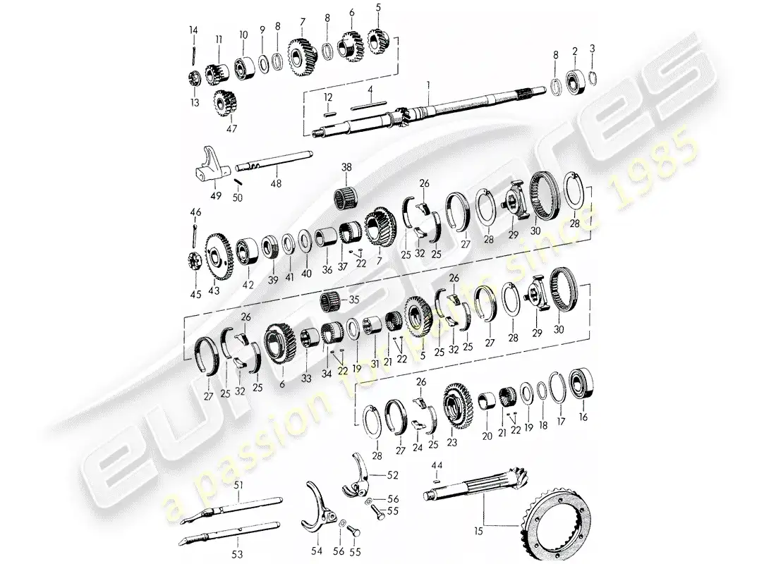 porsche 1959 (356/356a) engranajes y ejes - para - transmisión diagrama de piezas