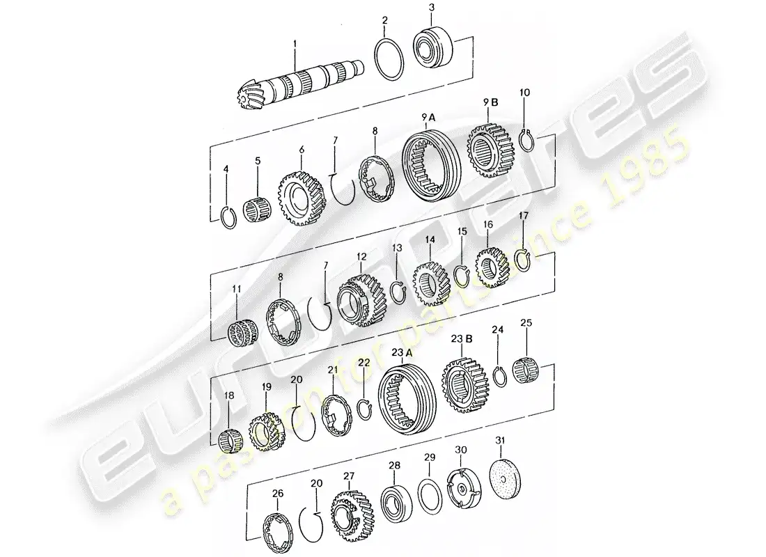 porsche 2000 (986 boxster) engranajes y ejes - transmisión - para código de transmisión: - d >> - mj 2004 diagrama de piezas