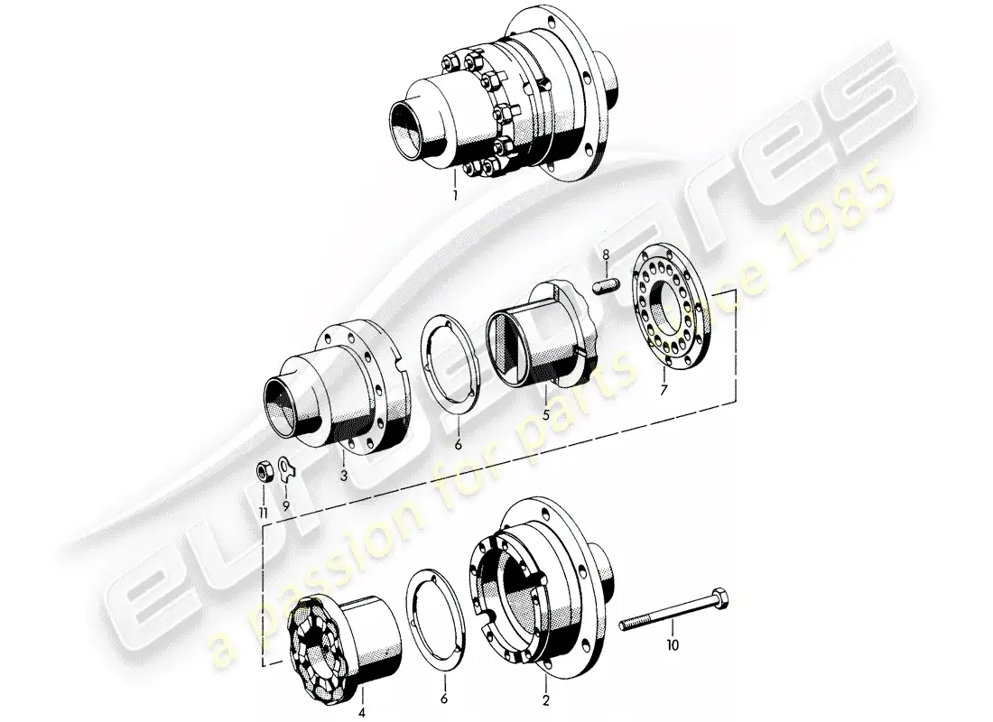 porsche 1964 (356b/356c) diferencial de deslizamiento limitado diagrama de piezas