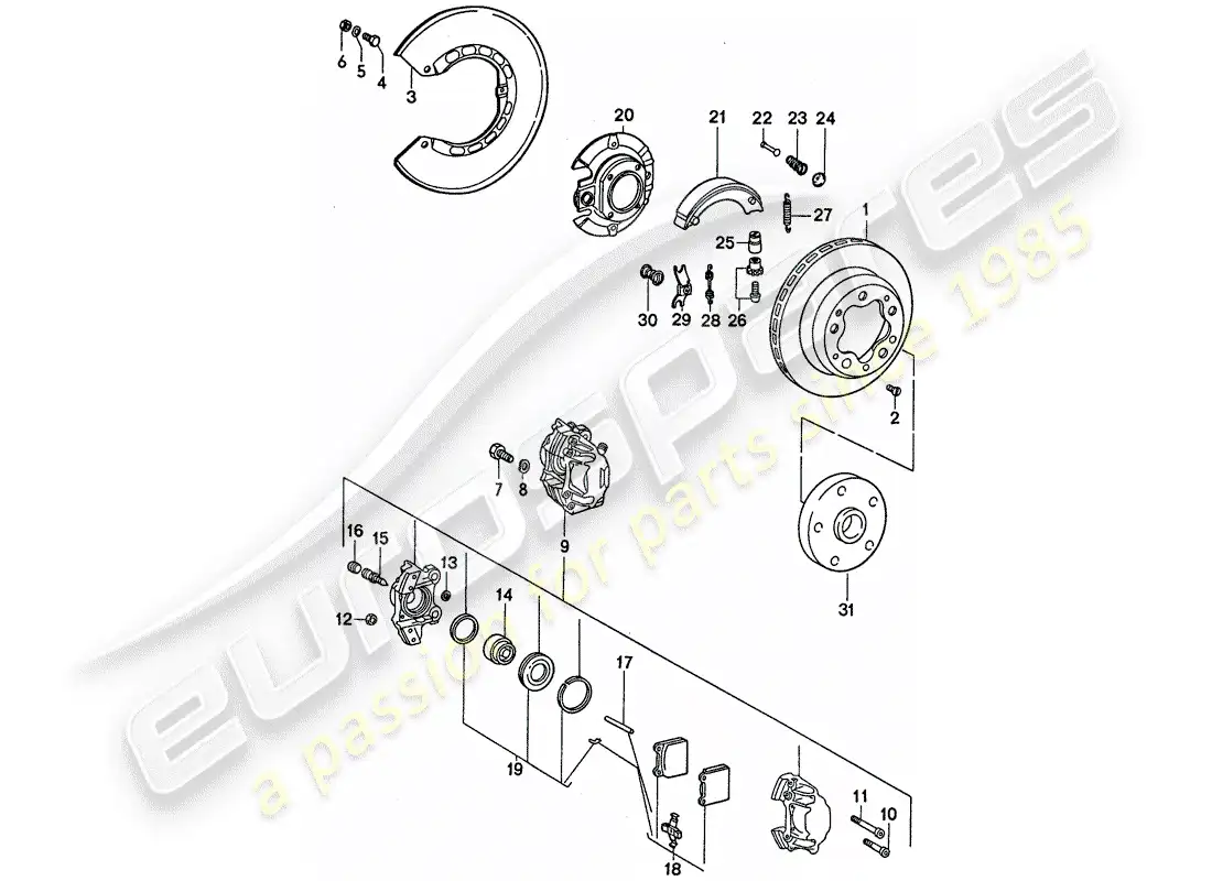 porsche 1977 (911) frenos de disco - freno de mano diagrama de piezas
