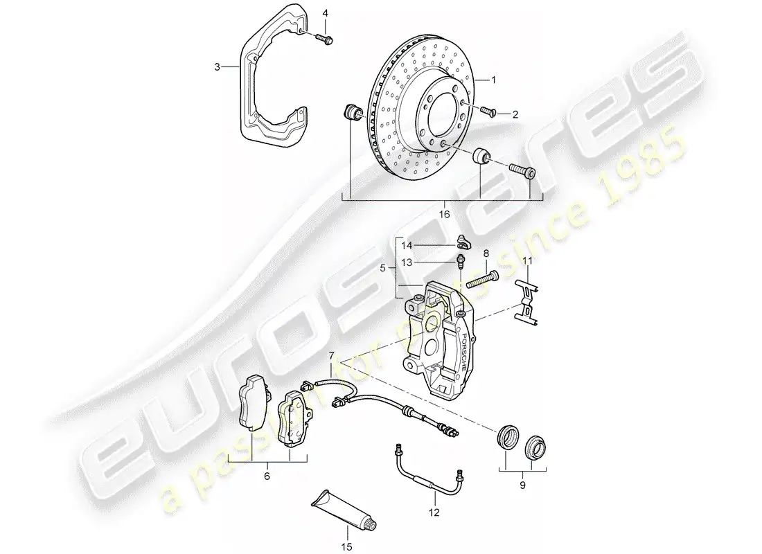 porsche 2008 (997-1 gt3) frenos de disco diagrama de piezas