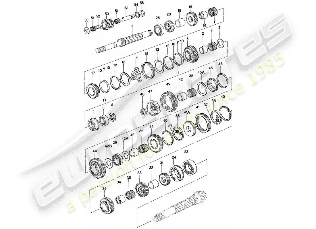 porsche 1984 (924) engranajes y ejes - caja de cambios manual - g31.01/02/03 diagrama de piezas