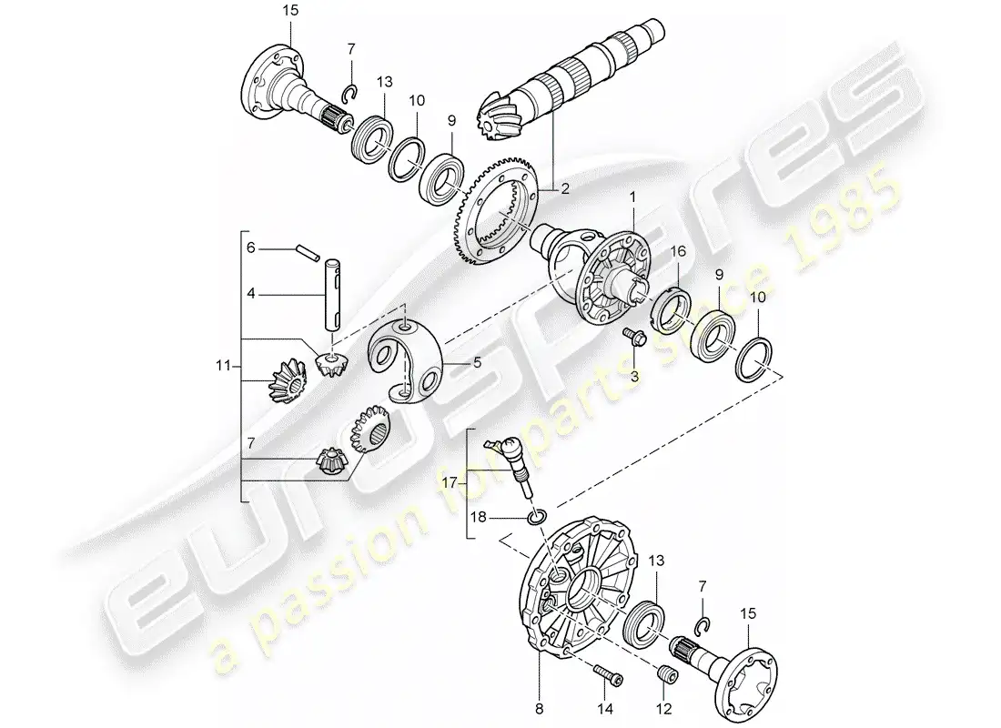 porsche 2007 (987 boxster) diferencial diagrama de piezas