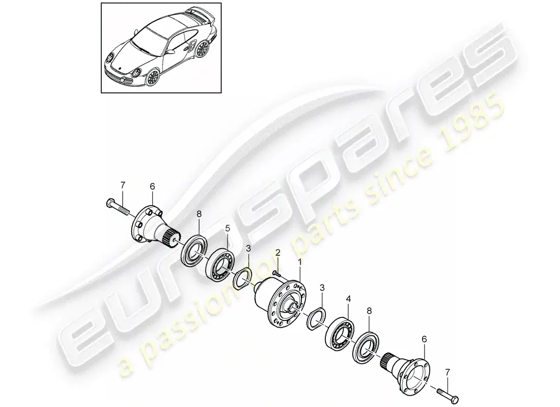 porsche 2013 (997-2 turbo / gt2 rs) diferencial de deslizamiento limitado diagrama de piezas