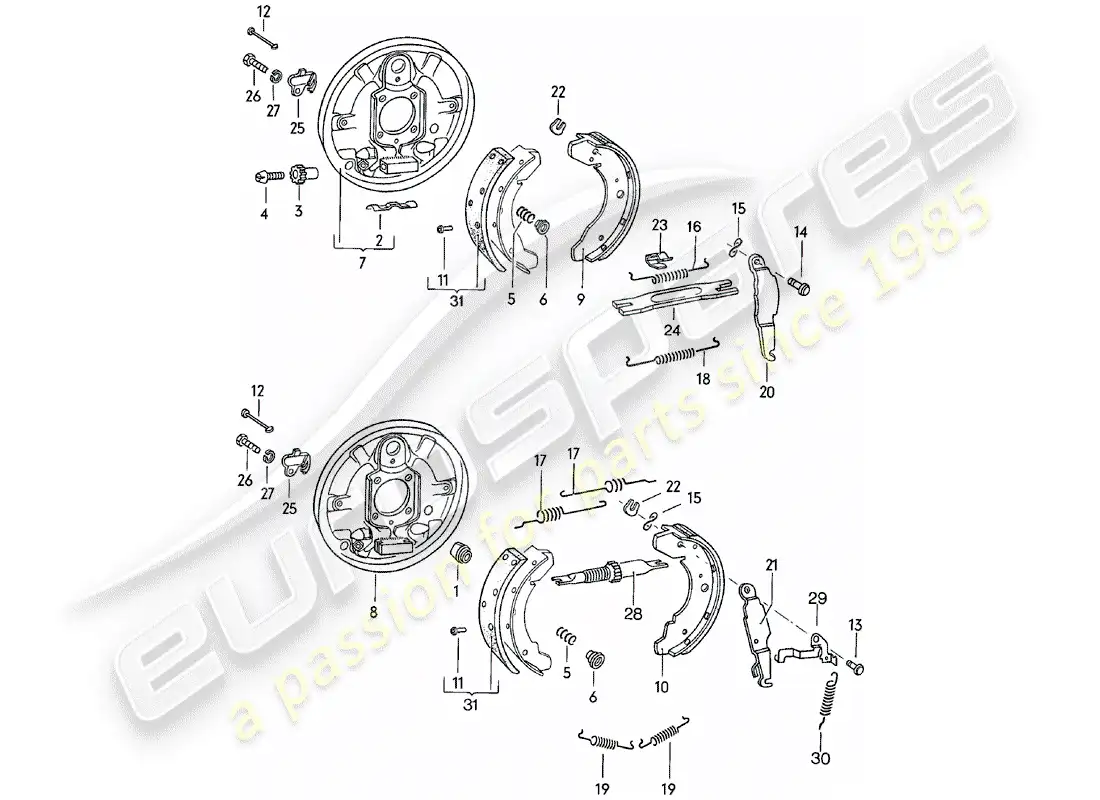 porsche 1985 (924) freno - eje trasero - d >> - mj 1980 diagrama de piezas