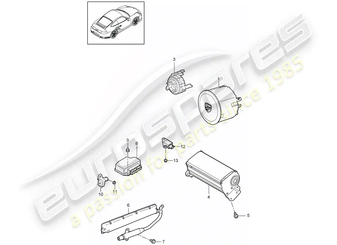 porsche 2013 (997-2 turbo / gt2 rs) bolsa de aire diagrama de piezas