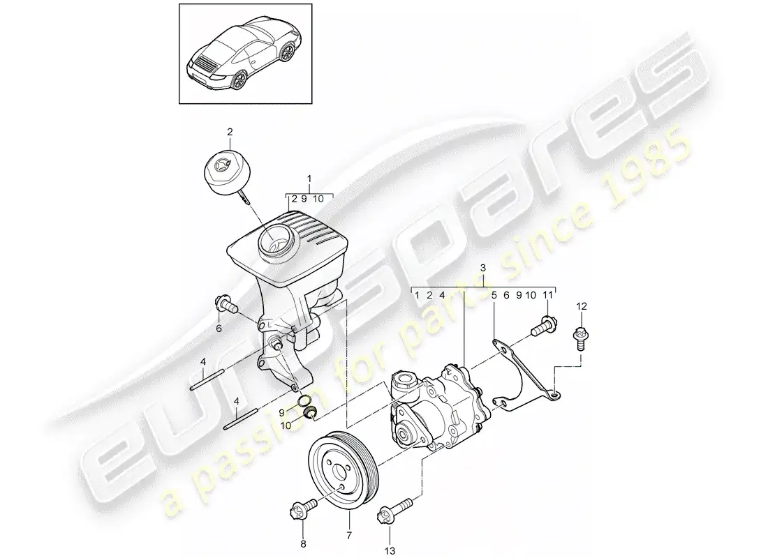 porsche 2011 (997-2) dirección asistida diagrama de piezas