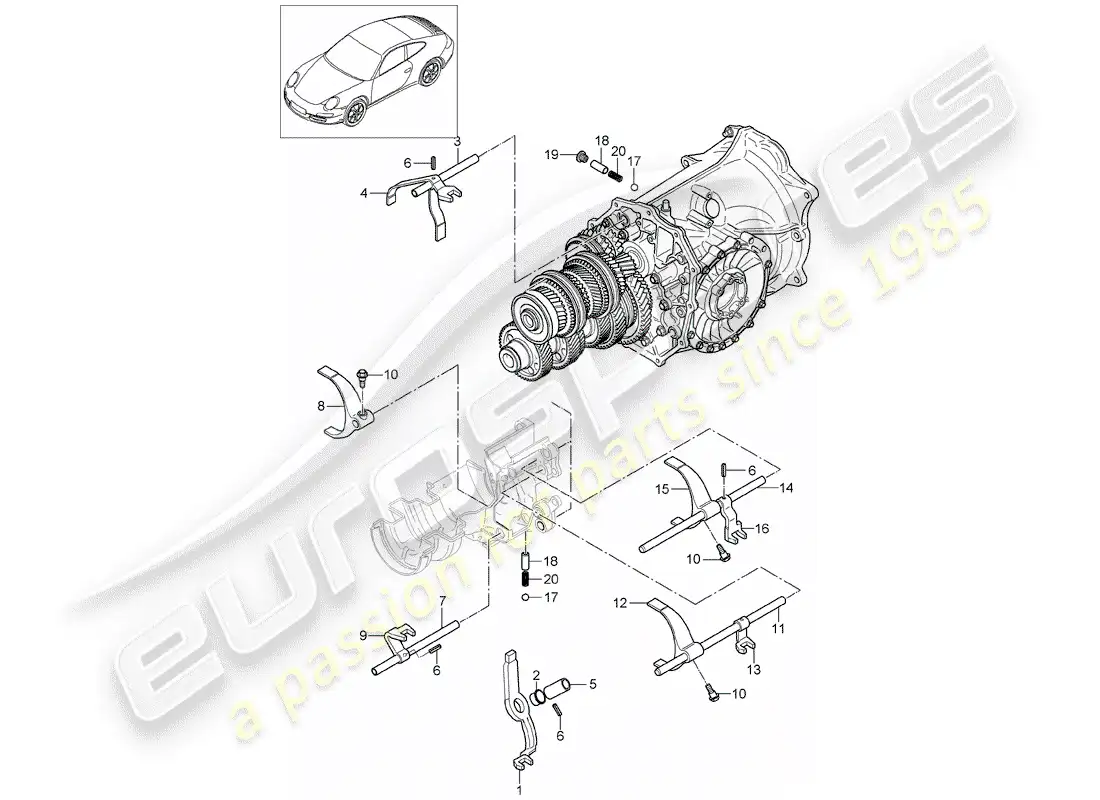 porsche 2011 (997-2) eje selector diagrama de piezas