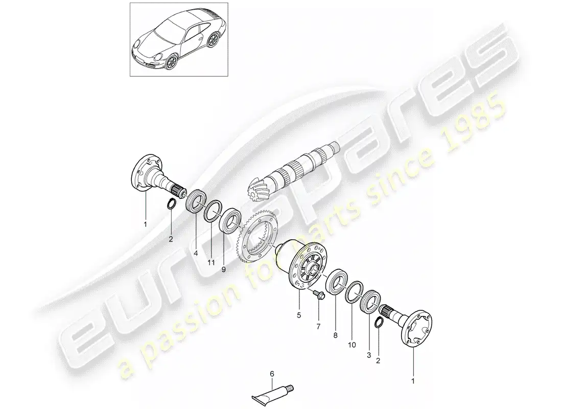 porsche 2011 (997-2) diferencial de deslizamiento limitado diagrama de piezas