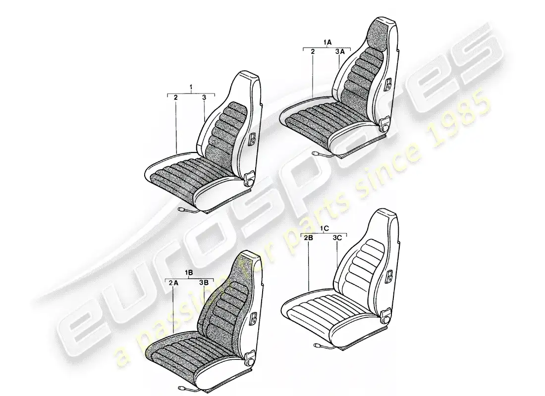 porsche 1982 (924) asiento delantero - completo - y - funda diagrama de piezas
